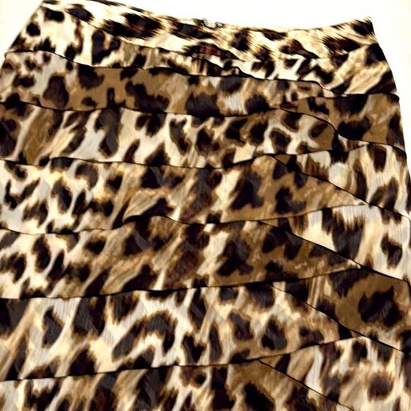 Worthington Leopard Print Layered Tiered Chiffon Pencil Skirt Brown Black 12 P - Picture 2 of 10